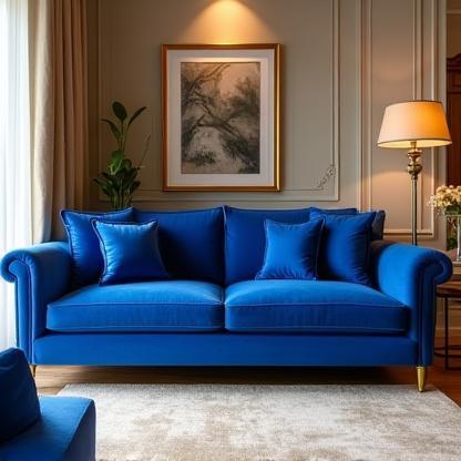 Sofá azul terciopelo diseño elegante