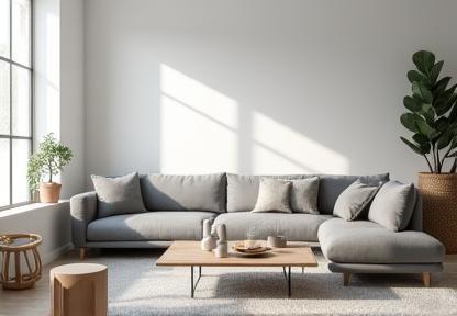 Sofá gris moderno en salón contemporáneo